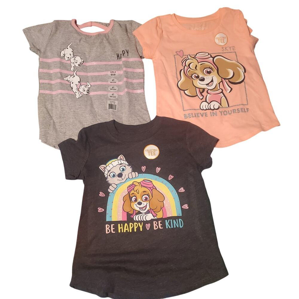 Lot of 3 NEW Toddler Size 4 Shirts Skye Everest Paw Patrol and Disney Dalmatians